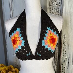 Colorful bohemian Crochet Halter Top NWT